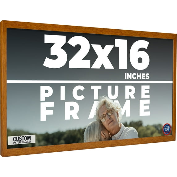 32x16 Honey Brown Real Wood Picture Frame Width 0.75 inches | Interior Frame Depth 0.5 inches |