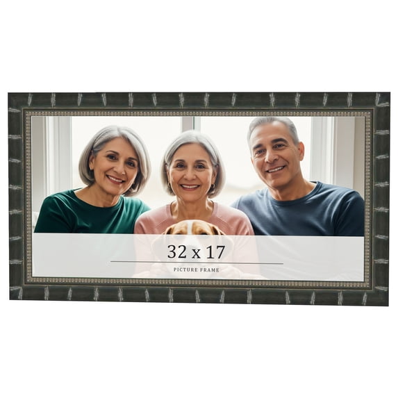 32x17 Frame Black Bamboo Solid Wood Picture Frame Width 1.5 Inches | Interior Frame Depth 0.5