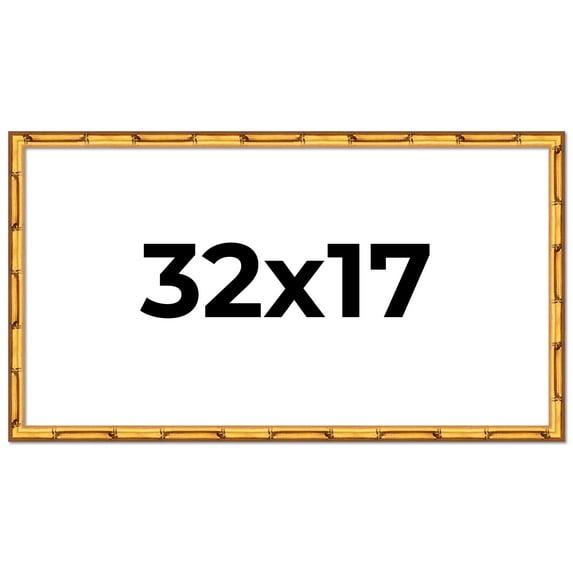 32x17 Frame Gold Bamboo Solid Wood Picture Frame | 1 Inch Moulding Width | Interior Frame Depth