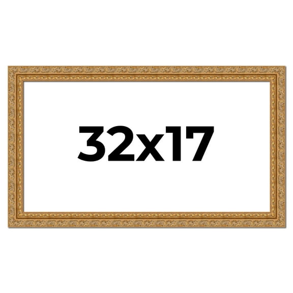 32x17 Frame Gold Ornate Solid Wood Picture Frame | 2 Inch Moulding Width | Firman Traditional Photo