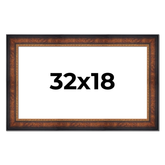 32x18 Frame Brown Walnut Gold Ornate Trim Solid Wood Plein Air Picture Frame | 3 Inch Moulding