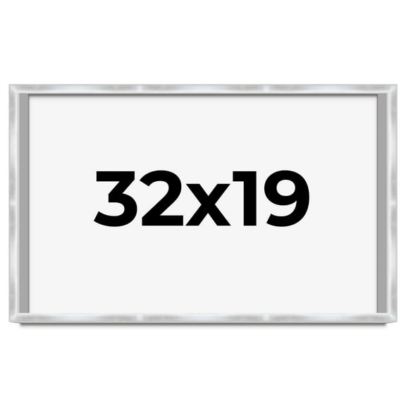 32x19 Frame Silver Whitewashed Wood Grain Solid Wood Shadow Box | 0.75 Inch Moulding Width | 0.75