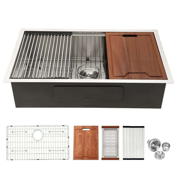 32x19x10 Inches Brushed Nickel 16-Gauge Stainless Steel Undermount Single Bowl Kitchen Sink