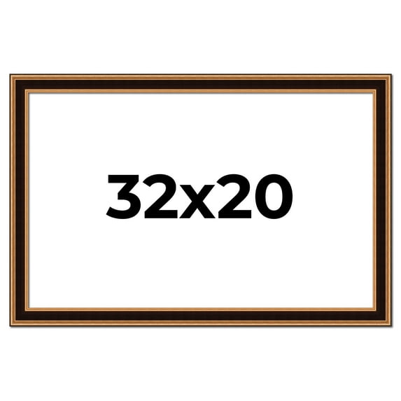 32x20 Frame Gold Brown Plein Air Vintage Solid Wood Picture Frame | 1.75 Inches Moulding Width |