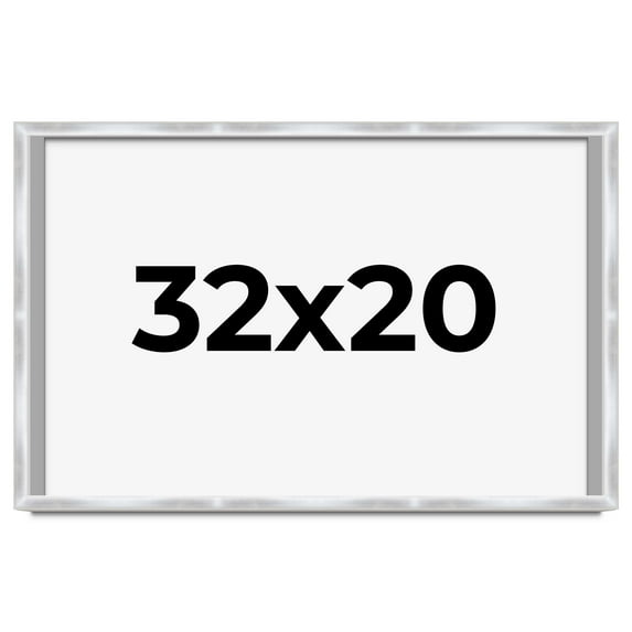 32x20 Frame Silver Whitewashed Wood Grain Solid Wood Shadow Box | 0.75 Inch Moulding Width | 0.75