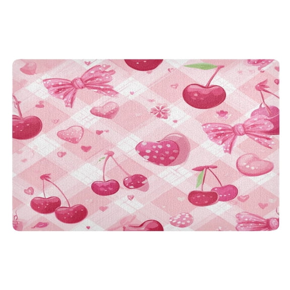 32x20 Inch Doormat Indoor Entrance Mat Entrance Welcome Mat Outdoor Mats for Front Door Cherry and Pink Bow Pattern
