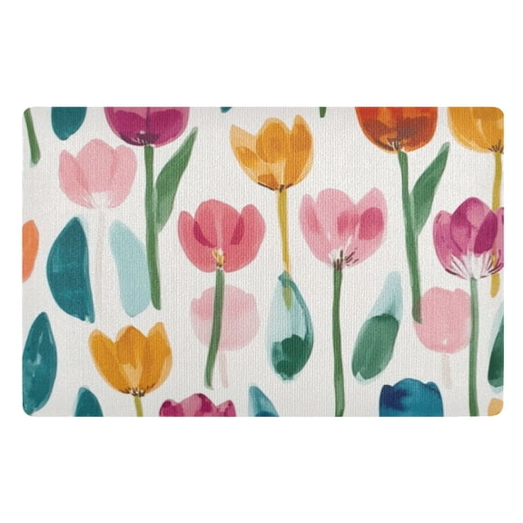 32x20 Inch Doormat Indoor Entrance Mat Entrance Welcome Mat Outdoor Mats for Front Door Cute Watercolor Tulips