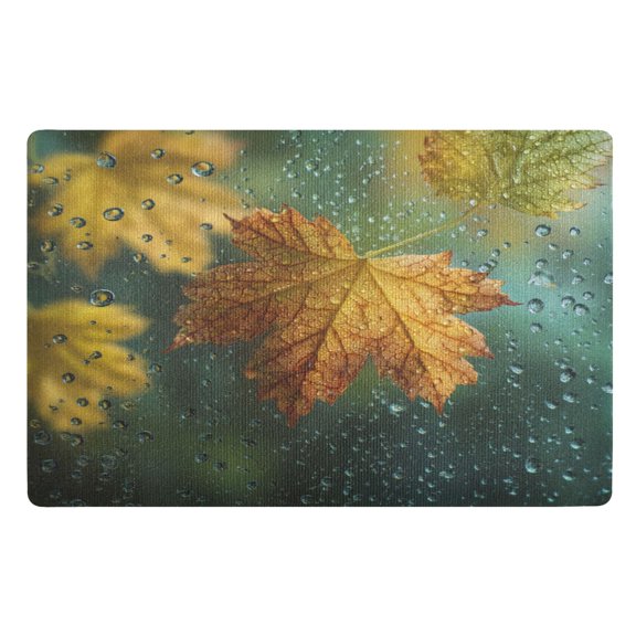 32x20 Inch Doormat Indoor Entrance Mat Entrance Welcome Mat Outdoor Mats for Front Door Leaves with Water Droplets
