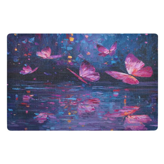 32x20 Inch Doormat Indoor Entrance Mat Entrance Welcome Mat Outdoor Mats for Front Door Night Scene and Butterflies