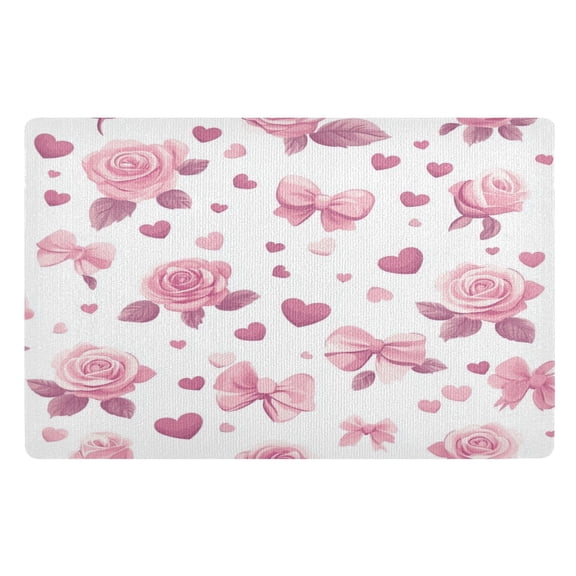 32x20 Inch Doormat Indoor Entrance Mat Entrance Welcome Mat Outdoor Mats for Front Door Pink Roses and Bows