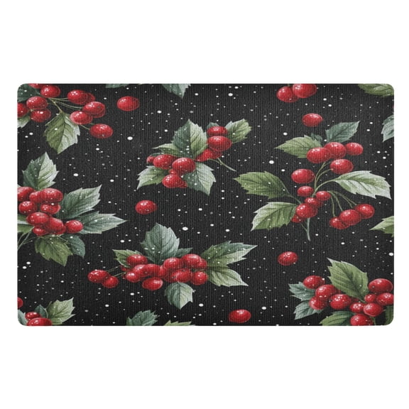 32x20 Inch Doormat Indoor Entrance Mat Entrance Welcome Mat Outdoor Mats for Front Door Red Holly Berries Pattern