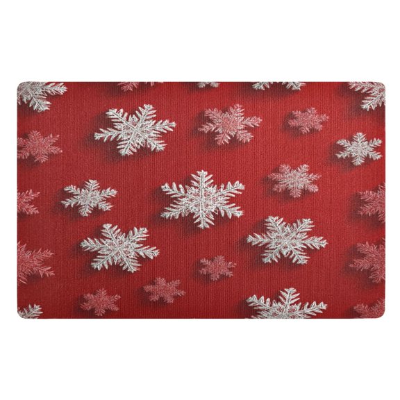 32x20 Inch Doormat Indoor Entrance Mat Entrance Welcome Mat Outdoor Mats for Front Door Red and White Snowflakes
