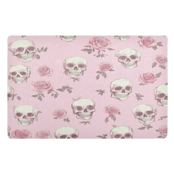 32x20 Inch Doormat Indoor Entrance Mat Entrance Welcome Mat Outdoor Mats for Front Door Rose Skulls and Roses Pattern