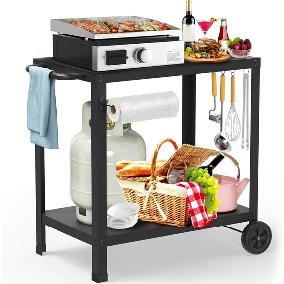32x20IN Double-Shelves Grill Table, Outdoor Grill Cart for Blackstone Griddle, Movable Pizza Oven Table