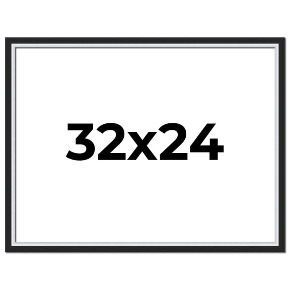 32x24 Frame Black & Silver Solid Wood Picture Frame Width 1.25 Inches | Interior Depth 0.75 Inches