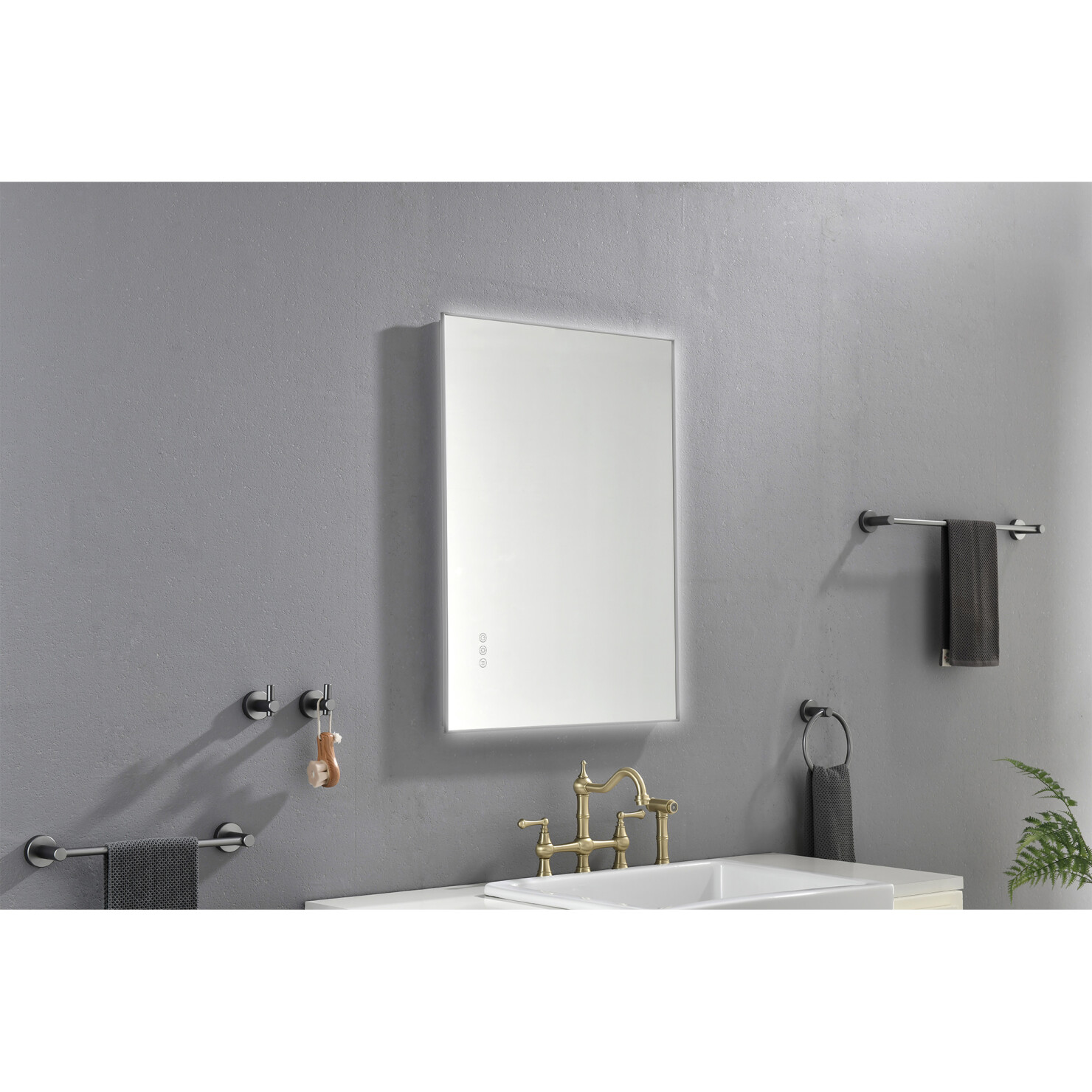 32x24 Inch LED Backlit Bathroom Mirror with Metal Frame, Wall Mounted ...