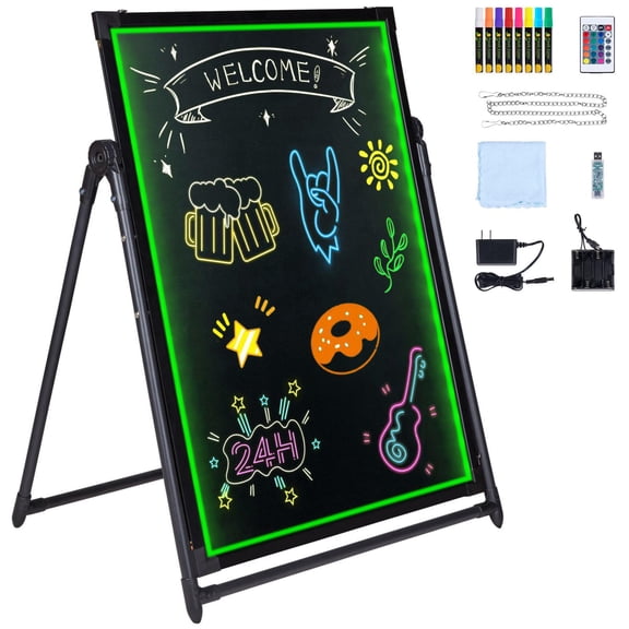 32x24 Inch LED Message Writing Board with Neon Effect Illuminated Erasable Chalkboard Menu Sign Drawing Board Includes 8 Fluorescent Chalk Markers and Remote Control Tested to Standards
