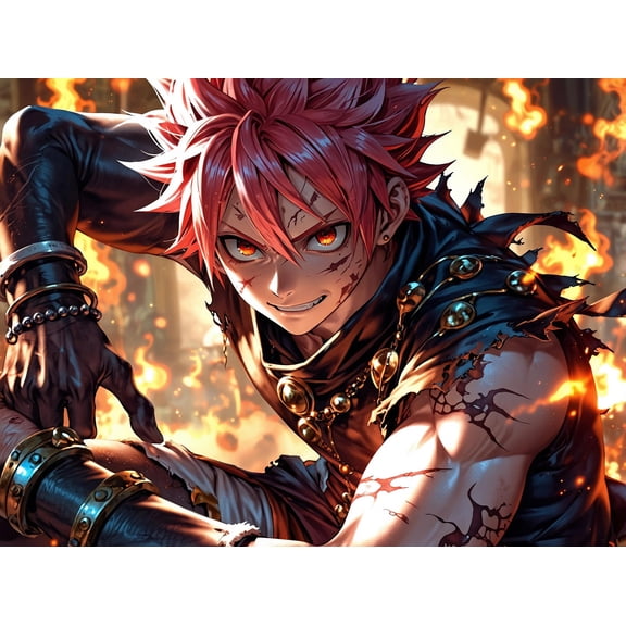 32x24in Natsu Dragneel Fairy Tail boys game room decor gaming 【Rolled Canvas】
