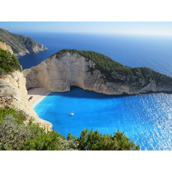 32x24in Photo Paper Beach Cliff Bay Sea Ocean Navagio Beach Shipwreck bay view