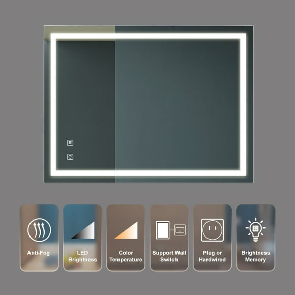 32x24inch Bathroom Led Classy Vanity Mirror with focused backplane,High Lumen,Dimmable Touch,Wall Switch Control, Anti-Fog ,CRI 95 Adjustable 3000K-4500K-6000K ,IP54 Waterproof Vertical & Horizontal