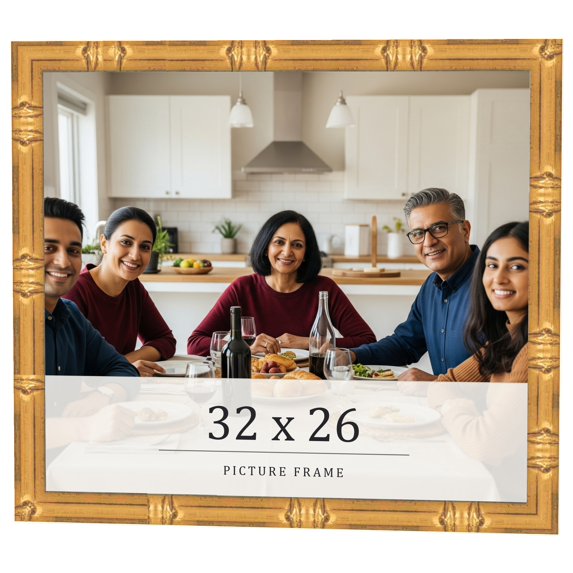 32x26 Frame Gold Bamboo Solid Wood Picture Frame | 1 Inch Moulding Width | Interior Frame Depth