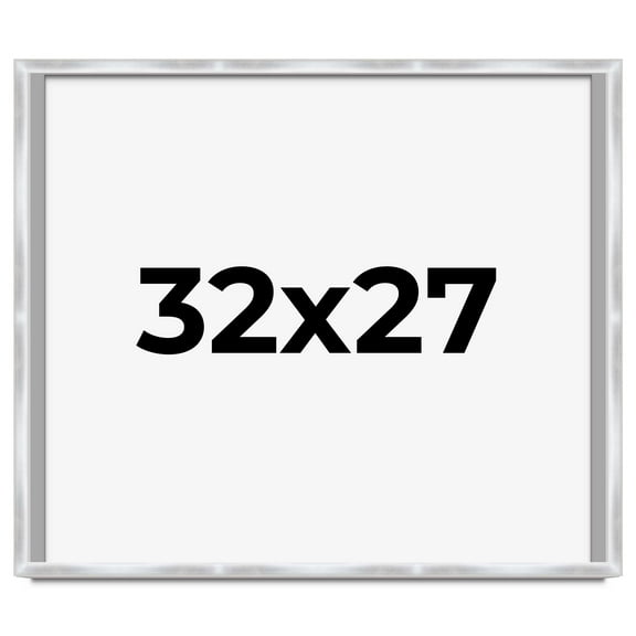 32x27 Frame Silver Whitewashed Wood Grain Solid Wood Shadow Box | 0.75 Inch Moulding Width | 0.75