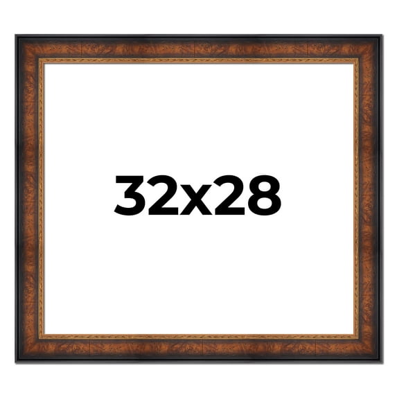32x28 Frame Brown Walnut Gold Ornate Trim Solid Wood Plein Air Picture Frame | 3 Inch Moulding