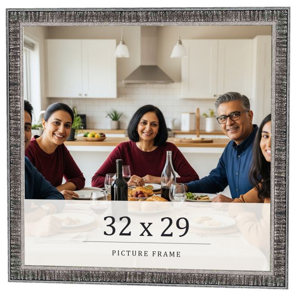 32x29 Frame Silver Grey Distressed Solid Wood Picture Frame | 0.75 Inch Moulding Width | Interior