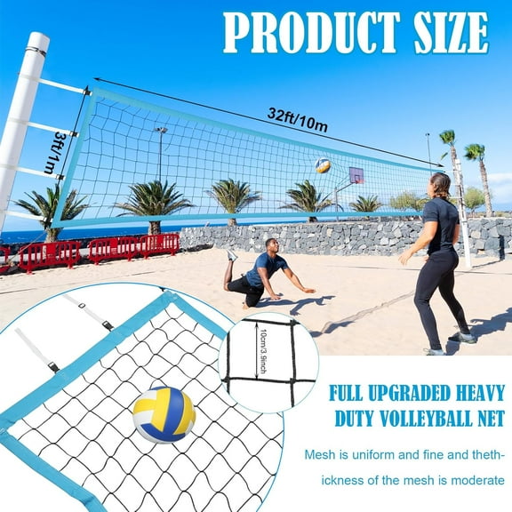 32x3 ft Heavy Duty Volleyball Net with Steel  - Durable Outdoor/Indoor Sport Equipment