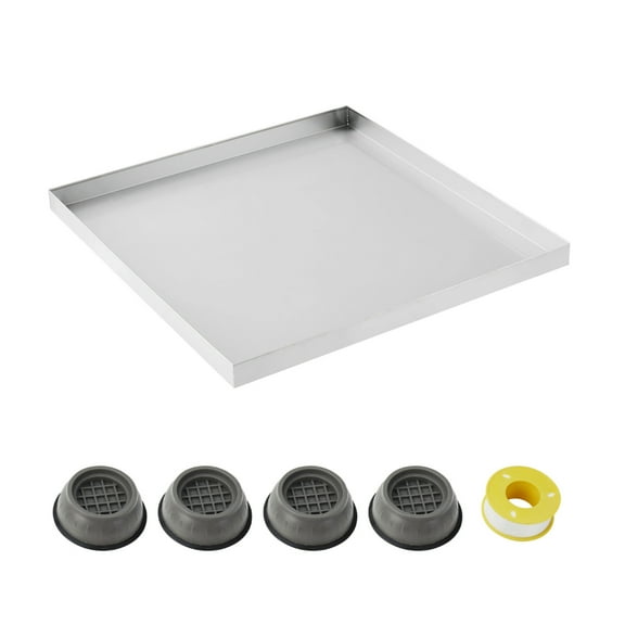 32x30 Inch Washing Machine Pan, Rust-Resistant 304 Stainless Steel Drip Tray with 4 Anti-Vibration Pads, Leak Protection for Washer and Dryer