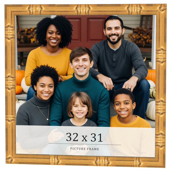 32x31 Frame Gold Bamboo Solid Wood Picture Frame | 1 Inch Moulding Width | Interior Frame Depth