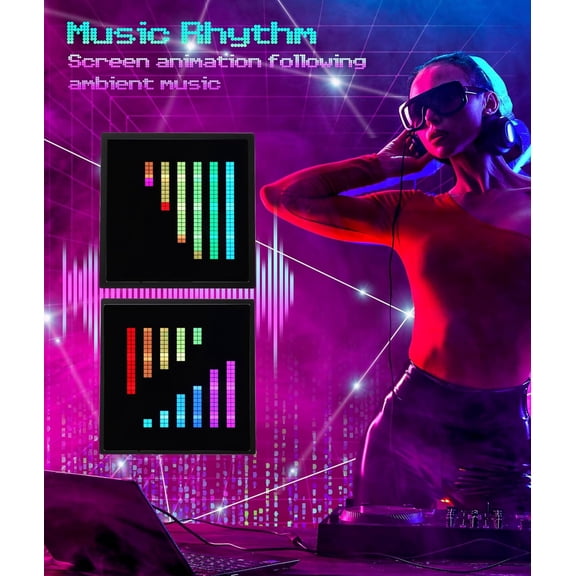32x32 LED Pixel Art Display  Digital Clock with Alarm & Music Rhythm for Gaming Room Wall Decor