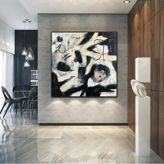 32x32" Large Original Artwork Black And White Paintings On Canvas Abstract Painting Modern Art Acrylic Painting