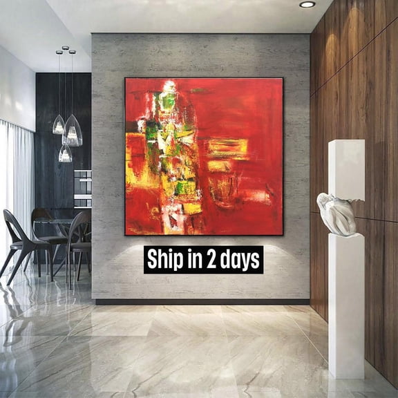 32x32" Large Original Artwork Red Paintings On Canvas