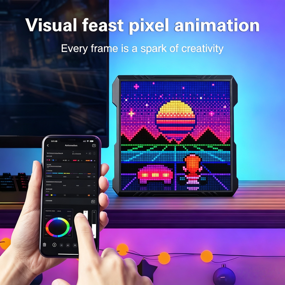 32x32 Pixel Art Display Frame, Programmable RGB LED Digital Picture Frame with iDotMatrix APP Control, Bluetooth Smart Pixel Screen with Clock Alarm & Message Board for Desktop