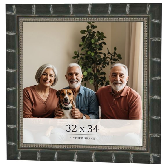 32x34 Frame Black Bamboo Solid Wood Picture Frame Width 1.5 Inches | Interior Frame Depth 0.5