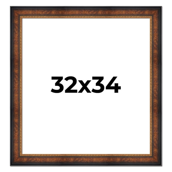 32x34 Frame Brown Walnut Gold Ornate Trim Solid Wood Plein Air Picture Frame | 3 Inch Moulding