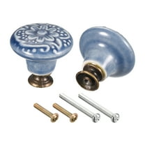 32x34mm Ceramic Drawer Knobs, 2pack Ball Shape Door Pull Handles with Mounting Screws for Dresser, Blue