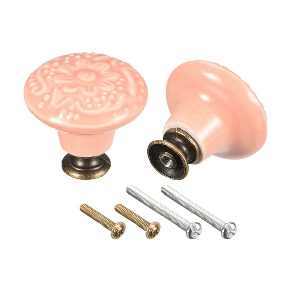 32x34mm Ceramic Drawer Knobs, 2pack Ball Shape Door Pull Handles with Mounting Screws for Dresser, Pink