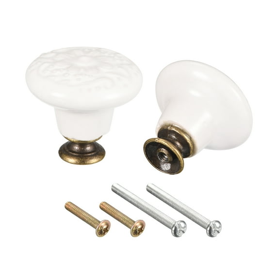 32x34mm Ceramic Drawer Knobs, 2pack Ball Shape Door Pull Handles with Mounting Screws for Dresser, White