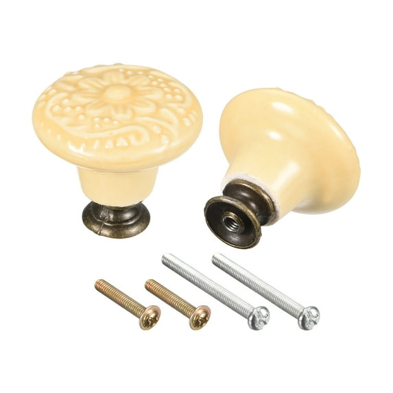 32x34mm Ceramic Drawer Knobs, 2pack Ball Shape Door Pull Handles with Mounting Screws for Dresser, Yellow