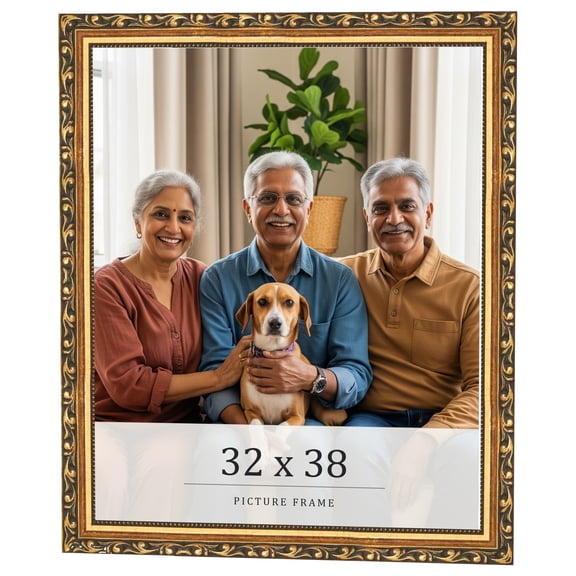 32x38 Frame Black & Gold Solid Wood Picture Frame Width 1.125 Inches | Interior Frame Depth 0.375