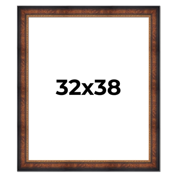 32x38 Frame Brown Walnut Gold Ornate Trim Solid Wood Plein Air Picture Frame | 3 Inch Moulding