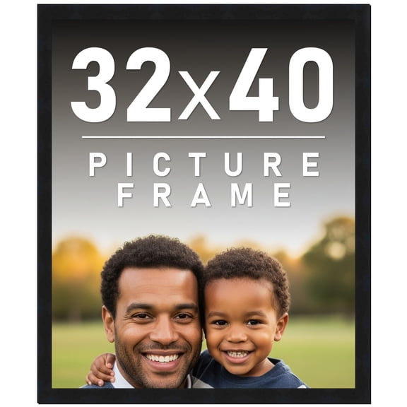 32x40 Frame Black Solid Wood Picture Frame | 0.75 Inch Moulding Width | Includes UV Acrylic