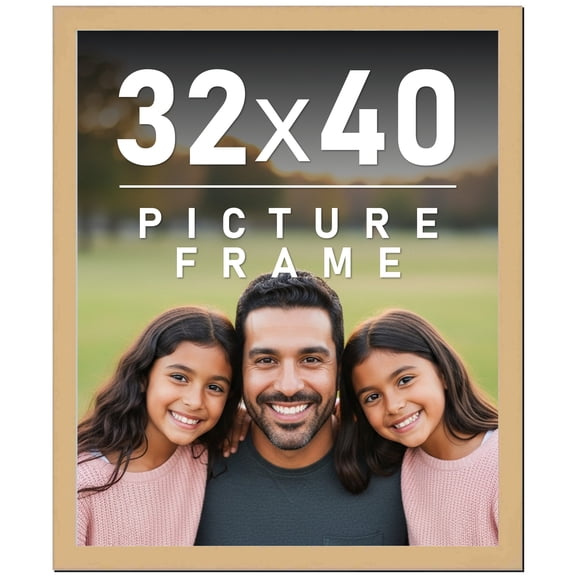 32x40 Frame Natural Wood Picture Frame | 0.75 Inch Moulding Width | with UV Acrylic Plexiglass,