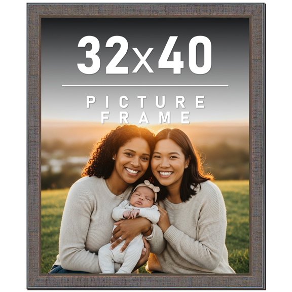 32x40 Frame Slate Blue Distressed Rustic Solid Wood Picture Frame | 0.75 Inch Moulding Width |