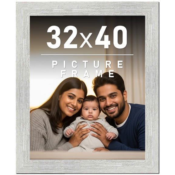 32x40 Frame White Barnwood Picture Frame - Modern Photo Frame Includes UV Acrylic Shatter Guard