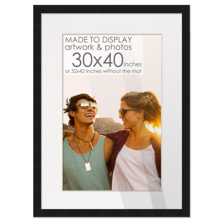 32x42 Black Picture Frame with 29.5x39.5 White Mat Opening for 30x40 Image,  0.75 Inch Border, UV 