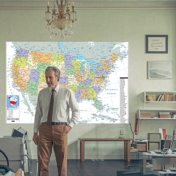 32x50 Inch Detailed US Political Map Poster - Extra Large Canvas Wall Art for Classrooms & Office Reference
