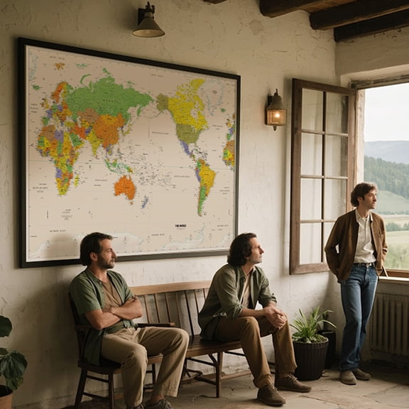 32x50 Inch World Map Poster - Extra Large Canvas Wall Art for Classrooms & Office Decor